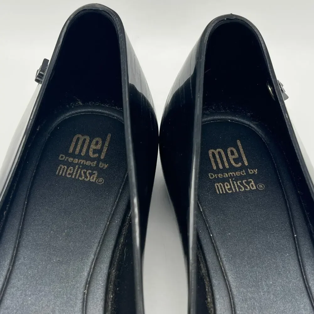 Mel Melissa Ultragirl Bow Ballet Flats Peep Toe Jelly Girls Size 2 Black Dressy